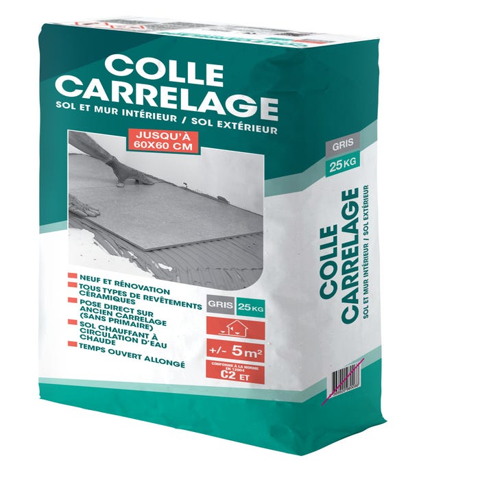 Colle carrelage en poudre gris C2ET pour sol intérieur & extérieur et mur intérieur 25 kg - CERMIX