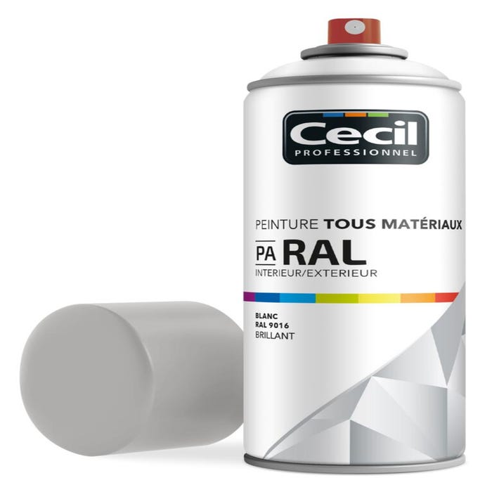Peinture aérosol tous matériaux int/ext brillant blanc RAL9016 400 ml - CECIL PRO