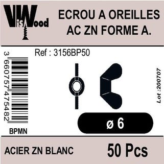 Écrous à oreilles zingué M6 50 pièces - VISWOOD