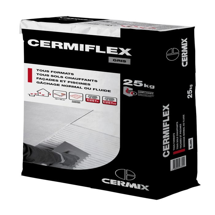 Colle carrelage en poudre gris C2S1ET pour sol et mur intérieur & extérieur 25 kg - Cermiflex CERMIX