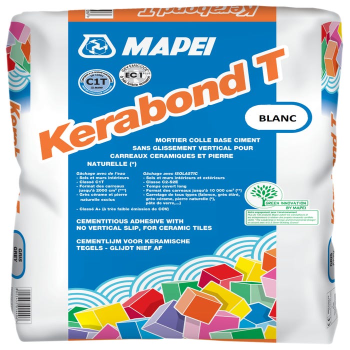 Colle carrelage en poudre blanc C1T pour sol et mur intérieur 25 kg - Kerabond T MAPEI