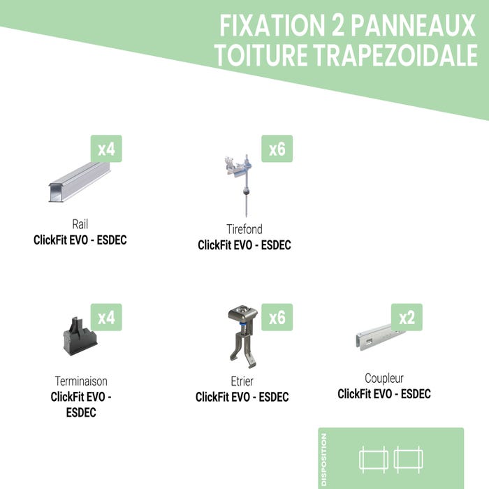 Kit de fixation ESDEC pour 2 panneaux photovoltaïques ETN
