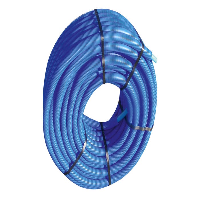 Tube PER gainé bleu Diam.12 mm en couronne Long.100 m