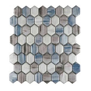 Mosaïque 29,6 x 26,5 cm hexagone verre gris/bleu