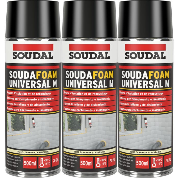 Lot de 3 mousses expansives universelles manuelles 500 ml Soudafoam Universal M - SOUDAL