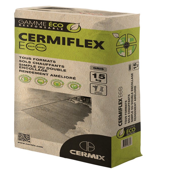 Colle en poudre C2S1E Cermiflex Eco-Responsable Gris, sac de 15kg - CERMIX