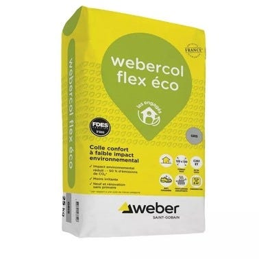 Colle carrelage en poudre gris C2S1ET pour sol intérieur & extérieur et mur intérieur 25 kg - Webercol flex eco WEBER