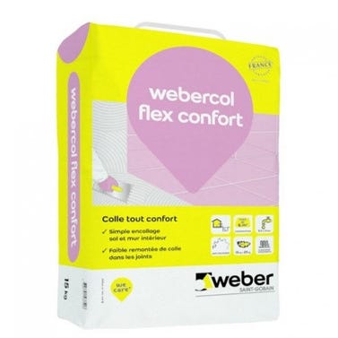 Colle carrelage en poudre blanc C2S1G pour sol et mur intérieur & extérieur 15 kg - Webercol flex confort WEBER