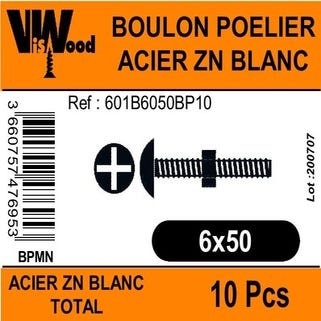 Boulon poêlier zingué 6 x 50 mm 10 pièces - VISWOOD