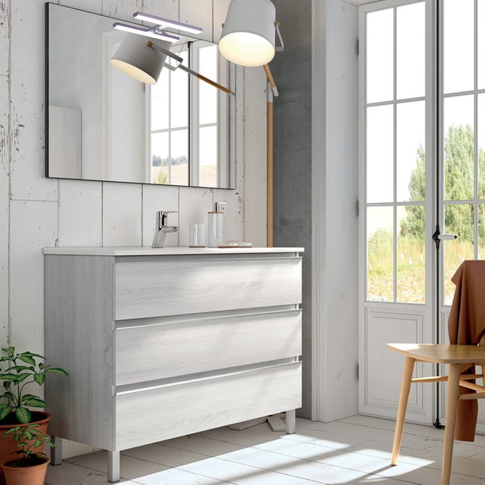 Meuble de salle de bain 60cm simple vasque - 3 tiroirs - PALMA - hibernian (bois blanchi)