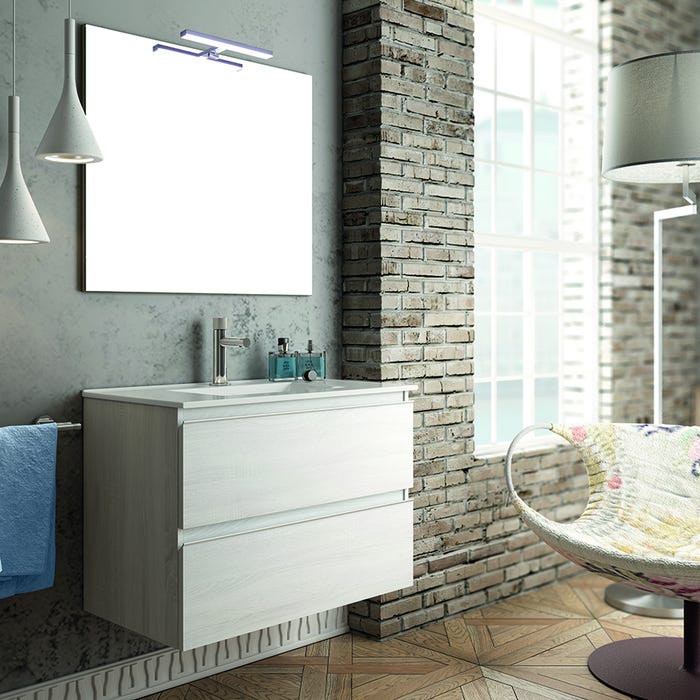 Meuble de salle de bain 70cm simple vasque - 2 tiroirs - BALEA - hibernian (bois blanchi)