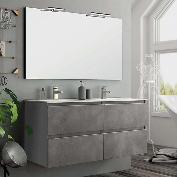 Meuble de salle de bain 120cm double vasque - 4 tiroirs - BALEA - ciment (gris)