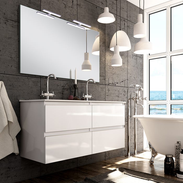 Meuble de salle de bain 120cm double vasque - 4 tiroirs - BALEA - blanc