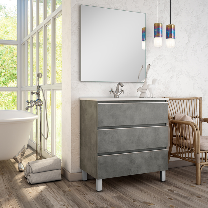 Meuble de salle de bain 70cm simple vasque - 3 tiroirs - PALMA - ciment (gris)