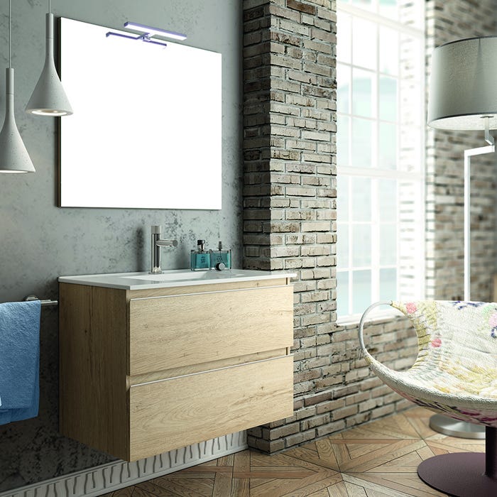Meuble de salle de bain 100cm simple vasque - 2 tiroirs - BALEA - bambou (chêne clair)