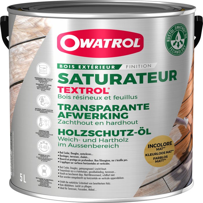 Saturateur extérieur bois résineux / Autoclaves Owatrol TEXTROL® Incolore (ow20) 5 litres