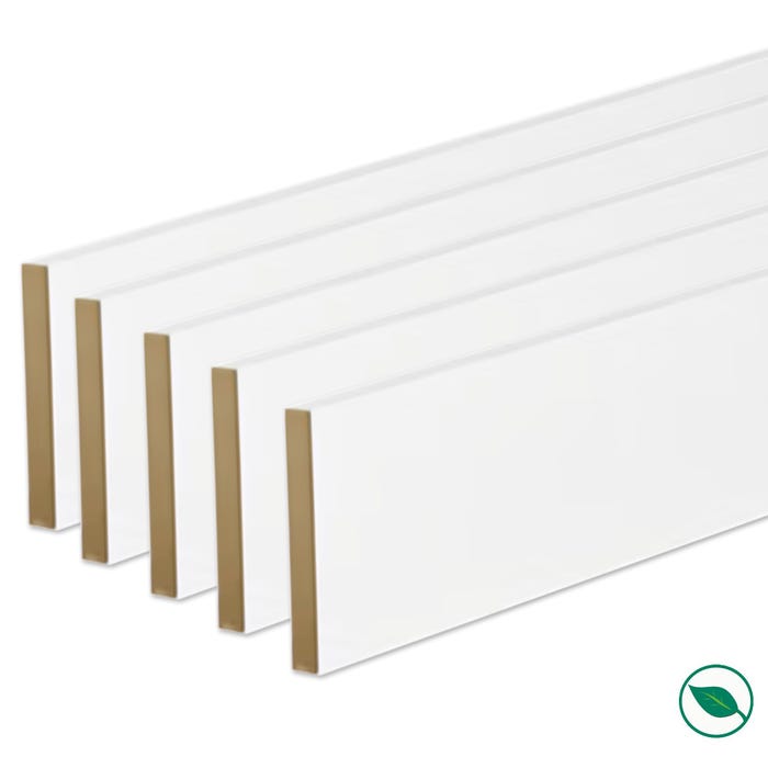 Pack de 5 plinthes bord carré MDF revêtues blanc 2200 x 68 x 9 mm PEFC 70%