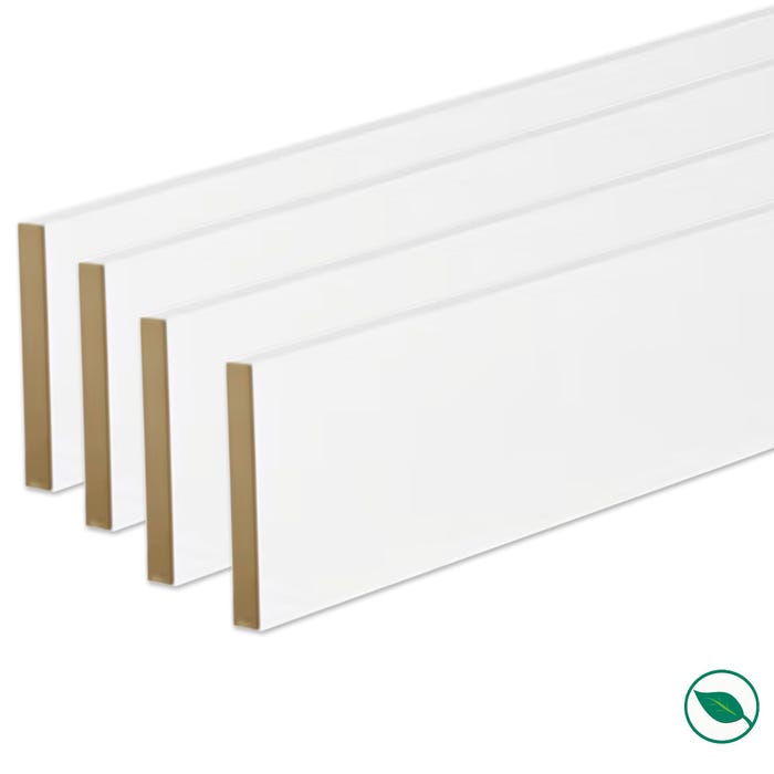 Pack de 4 plinthes bord carré MDF revêtues blanc 2200 x 50 x 16 mm PEFC 70%