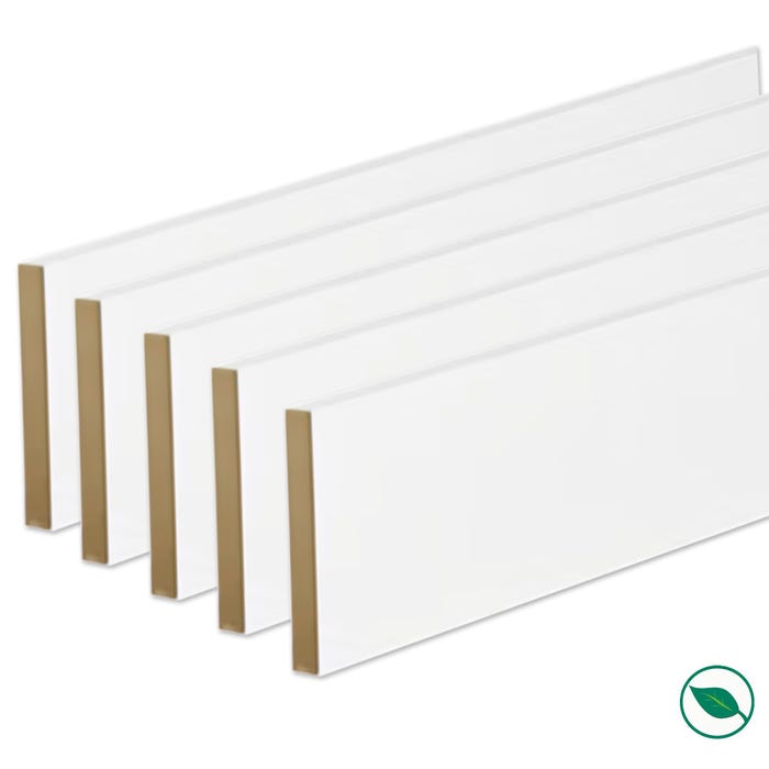 Pack de 5 plinthes bord carré MDF revêtues blanc 2200 x 96 x 9 mm PEFC 70%