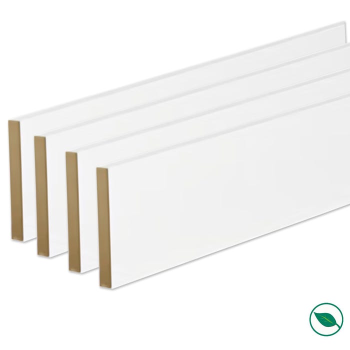 Pack de 4 plinthes bord carré MDF revêtues blanc 2200 x 68 x 12 mm PEFC 70%