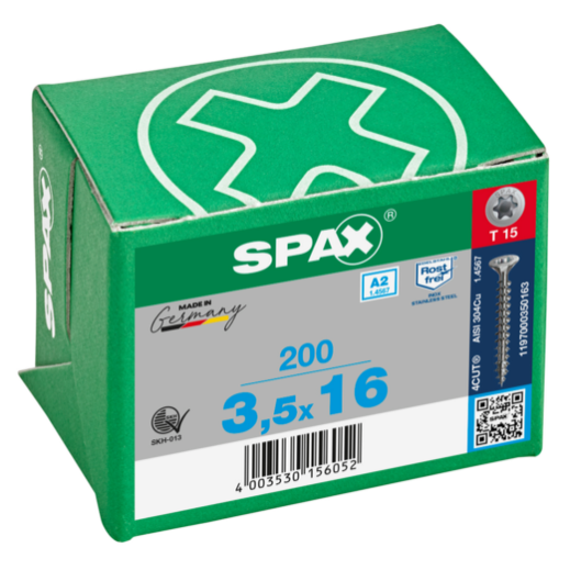 TÊTE FRAISÉE MULTI-TÊTE SPAX A2 T-STAR PLUS T15 FILETAGE TOTAL 200 PCS