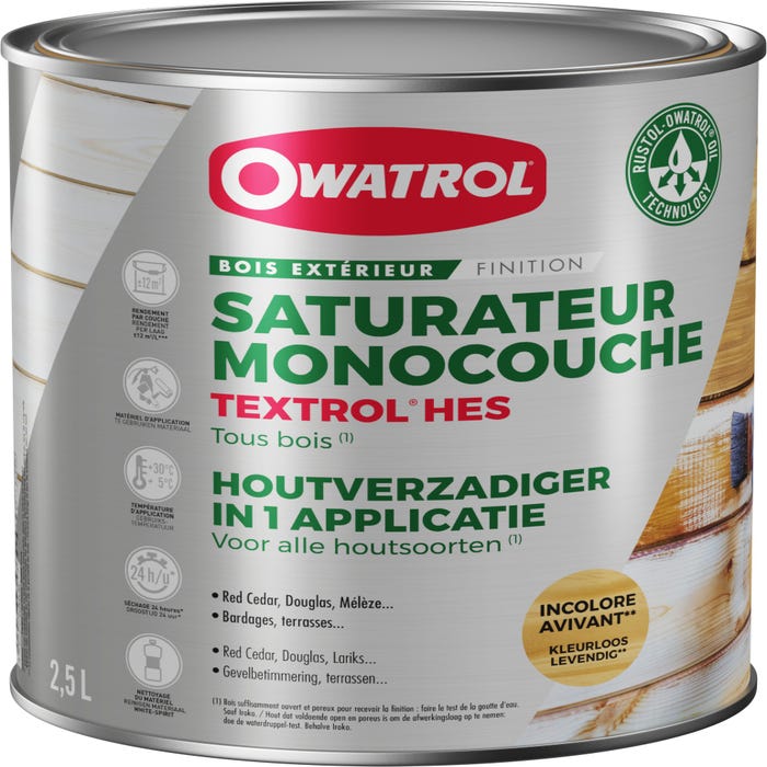 Saturateur monocouche Owatrol TEXTROL® HES Incolore (ow20) 2.5 litres