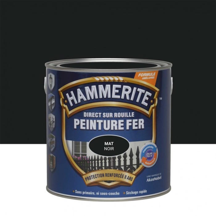 Peinture fer extérieur Direct sur rouille HAMMERITE noir ferronnerie mat 2.5 l