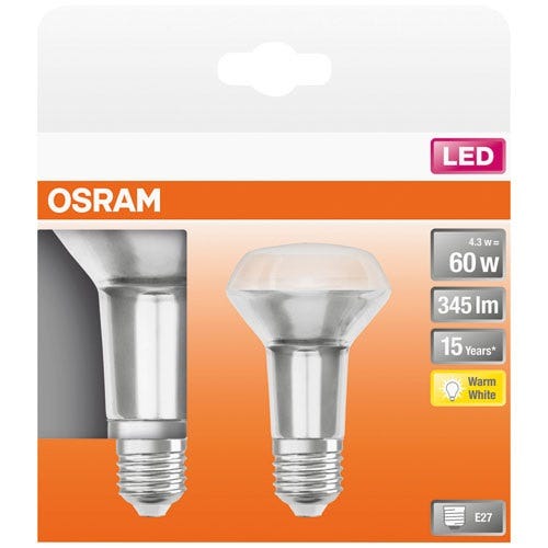 Spot r63 led verre clair 4.3w e27 345lm 2700K chd bte 2 OSRAM