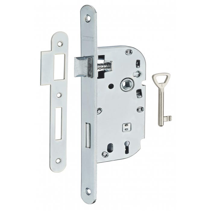 THIRARD - Serrure encastrable à clé pour porte de chambre, axe 40mm, bouts ronds, blanc, 1 clé