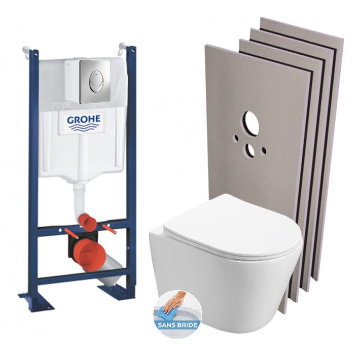 Grohe Pack WC Bâti autoportant + WC Swiss Aqua Technologies Infinitio sans bride + Plaque + Set habillage (ProjectInfinitio-2-sabo)