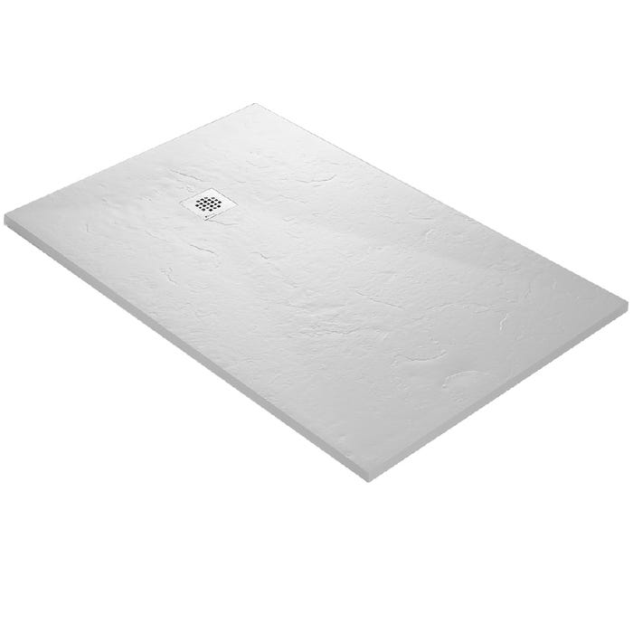 Receveur de douche blanc 100 x 80 cm en résine aspect ardoise - grille carrée