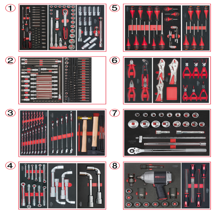 KSTOOLS - Composition d'outils PL 8 tiroirs pour servante, 354 pièces - 714.0330