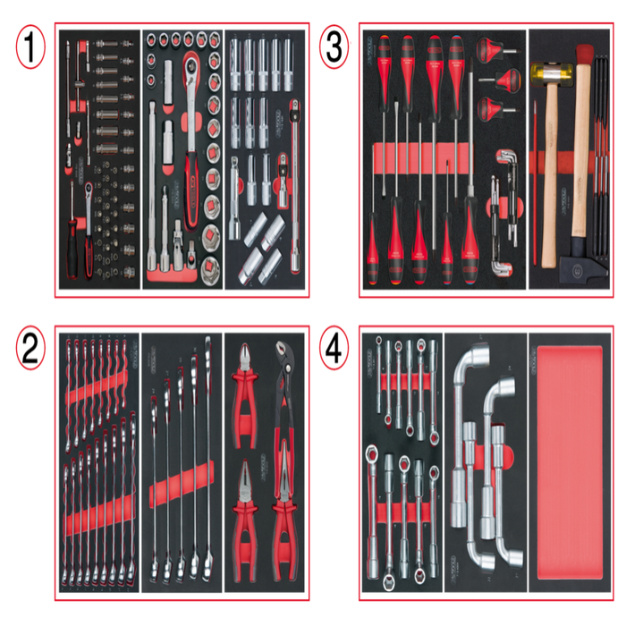 KSTOOLS - Composition d'outils 4 tiroirs pour servante, 173 pièces - 714.0173