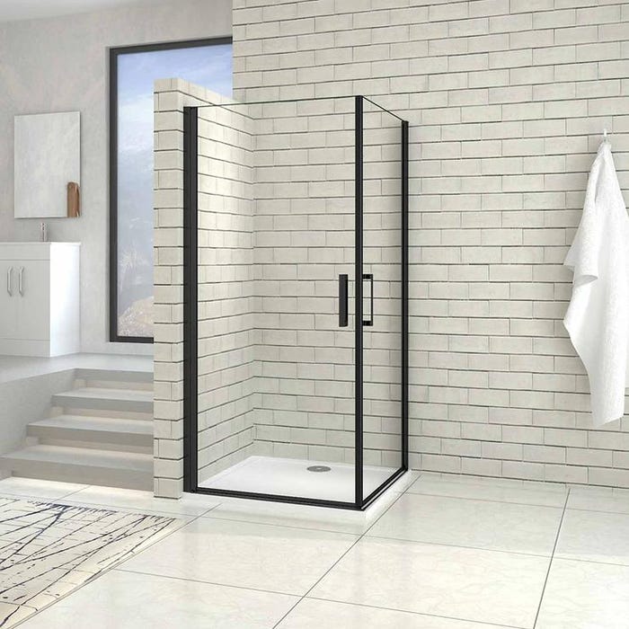 Aica Cabine De Douche Noire 100x80cm Porte De Douche Pivotante Noir En 8mm Verre Anticalcaire Hauteur:200cm