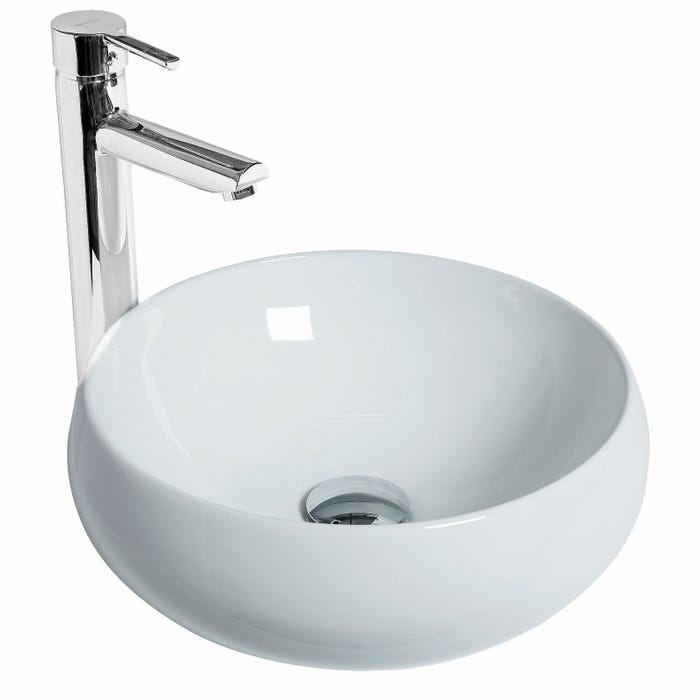 Vasque à poser ronde GALET - Diamètre: 39 cm - Hauteur: 16 cm - Blanc