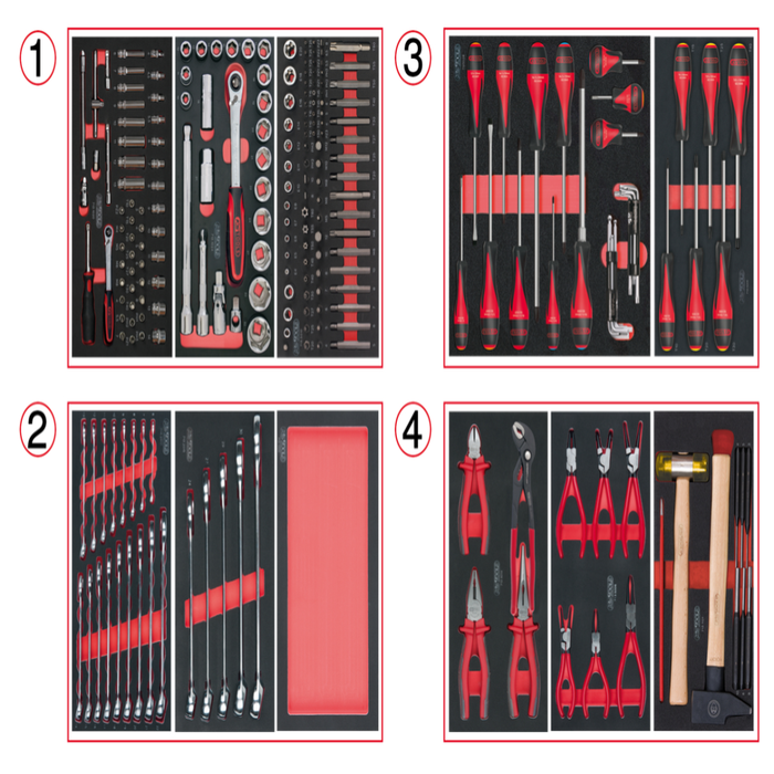 KSTOOLS - Composition d'outils 4 tiroirs pour servante, 241 pièces - 714.0241