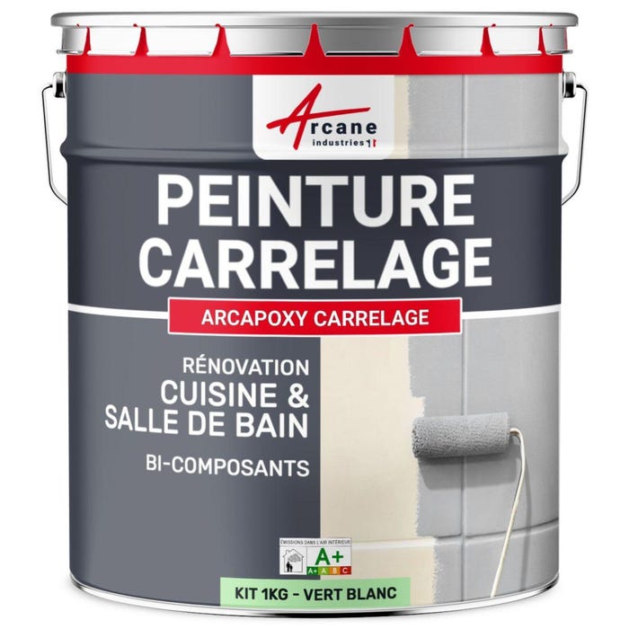 Peinture Carrelage cuisine, Salle de bain: ARCAPOXY CARRELAGE Vert Blanc - RAL 6019 - 1 kg (jusqu'à 10 m² en 2 couches) - ARCANE INDUSTRIES