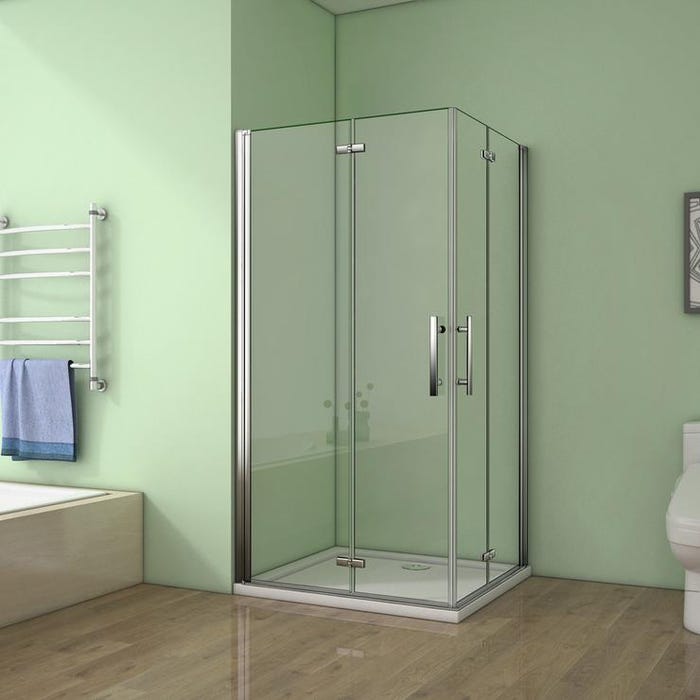 Aica Cabine De Douche 100x100x195cm Verre Anticalcaire Porte Pliante Et Pivotante