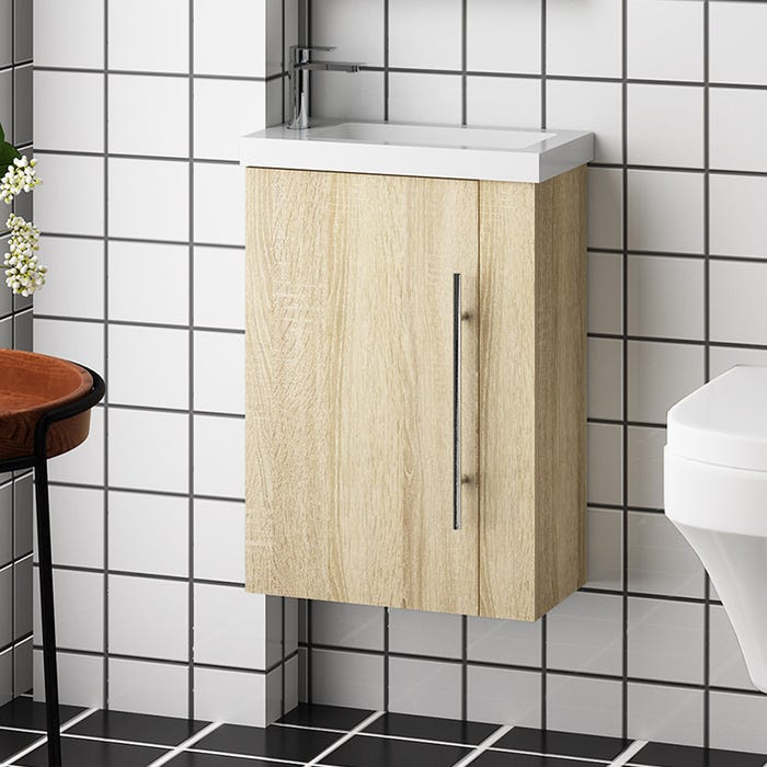 Aica Ensemble meuble bois et vasque 60cm meubles de salle de bain meuble sur pieds 1 porte