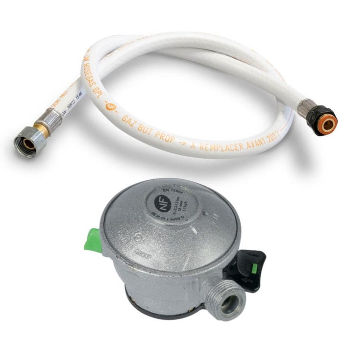 Pack Tuyau gaz souple 1.50 m + Détendeur Propane à clipser Quick-On Valve 20mm ANTARGAZ PRIMAGAZ TOTALGAZ FINAGAZ