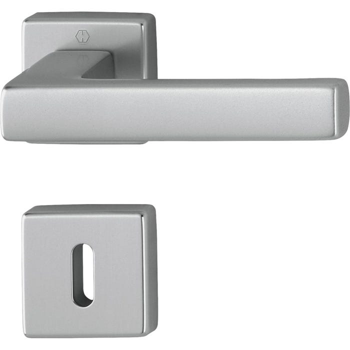 Béquille double sur rosace carrée ligne Toulon clé L alu aspect inox F9