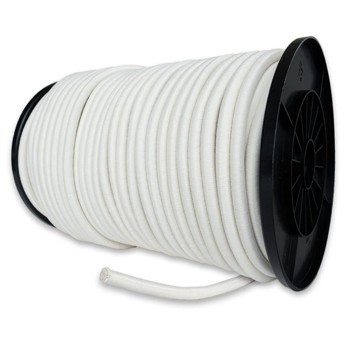 Sandow élastique Blanc 100 mètres - Qualité PRO TECPLAST 9SW - Tendeur pour bâche de diamètre 9 mm