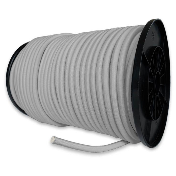 Sandow élastique Gris 100 mètres - Qualité PRO TECPLAST 9SW - Tendeur pour bâche de diamètre 9 mm