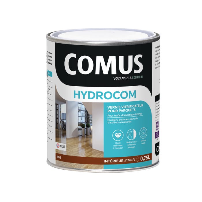 HYDROCOM MAT SOIE - Incolore 0.75L - Vitrificateur polyuréthane acrylique mono-composant parquets escaliers et boiseries - COMUS