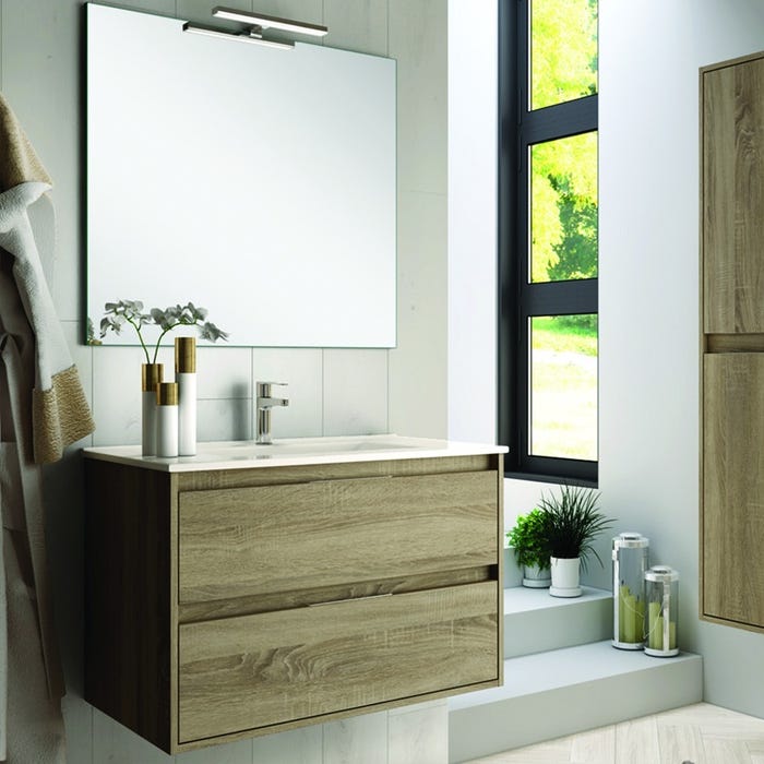 Meuble de salle de bain 100cm simple vasque - 2 tiroirs - IRIS - cambrian (chêne)