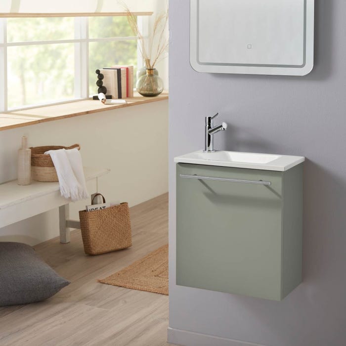 Pack lave-mains Vert avec lave-mains extra fin blanc - Robinetterie Eau froide à gauche - L.42.5 X H. 48.6 cm - Hanos