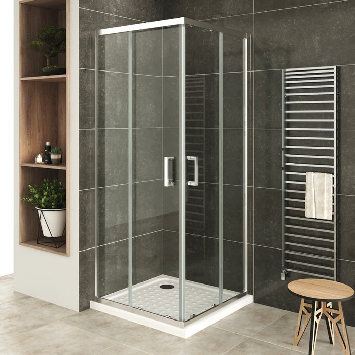 LANA+ Porte de douche d'angle coulissante H 180 cm verre transparent 75 x 90 cm