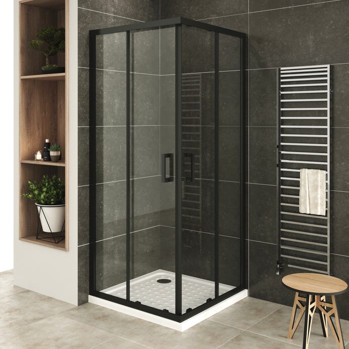 LANABLACK+ Porte de douche d'angle H 180 cm transparent 75 x 80 cm coulissante