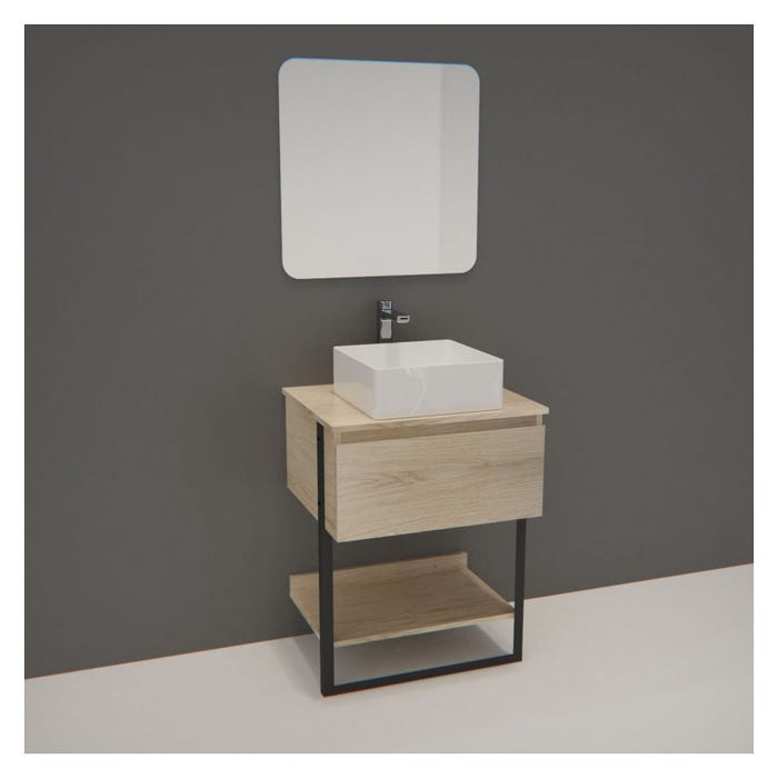 Meuble de Salle de bain Bois et Métal 60 cm NINA avec vasque et miroir