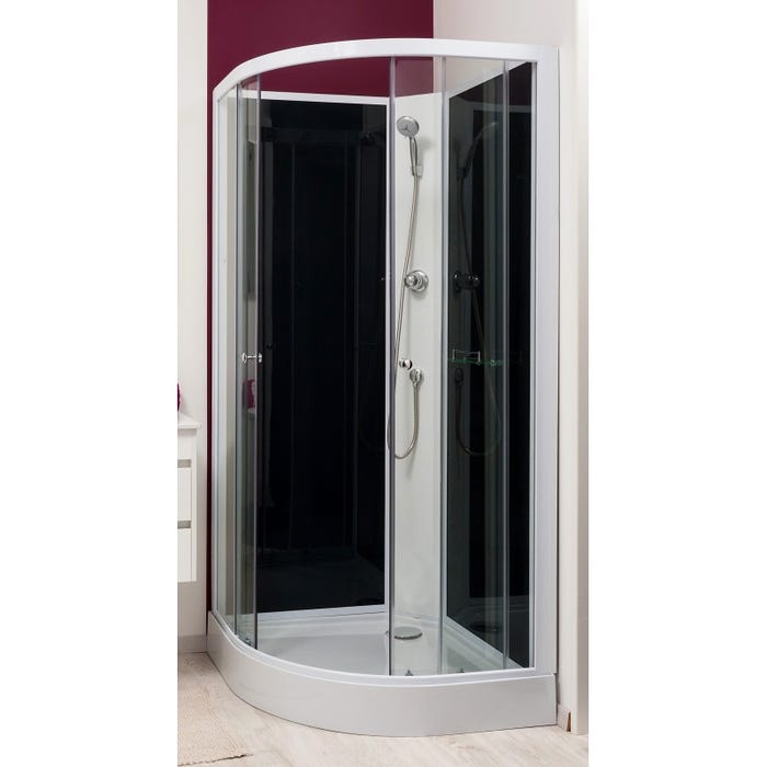Ondée - Cabine de douche 1/4 de cercle accès d'angle transparent portes coulissantes 80x80cm non-hydro sans silicone - GENA Ayor
